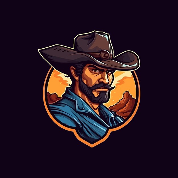 Ilustración de vector de vaquero de diseño de logotipo de estilo Esport