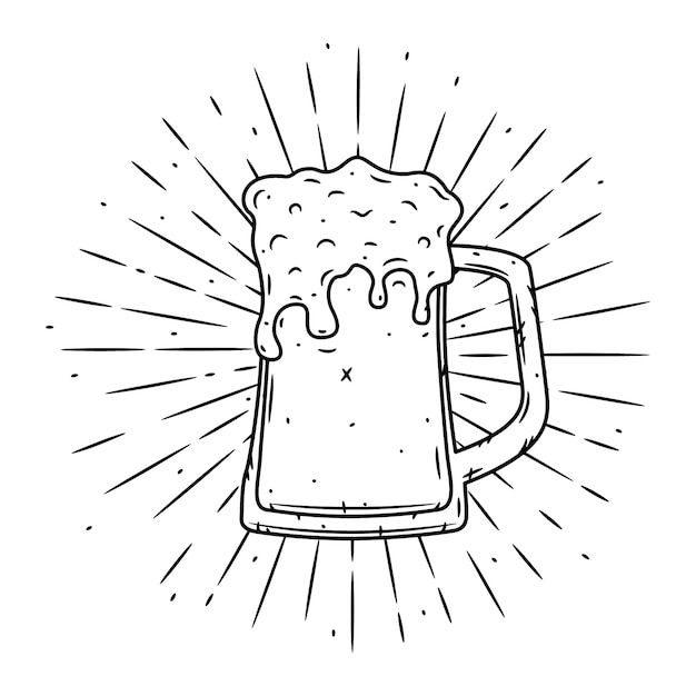 Ilustración de vector con vaso de cerveza y rayos divergentes.