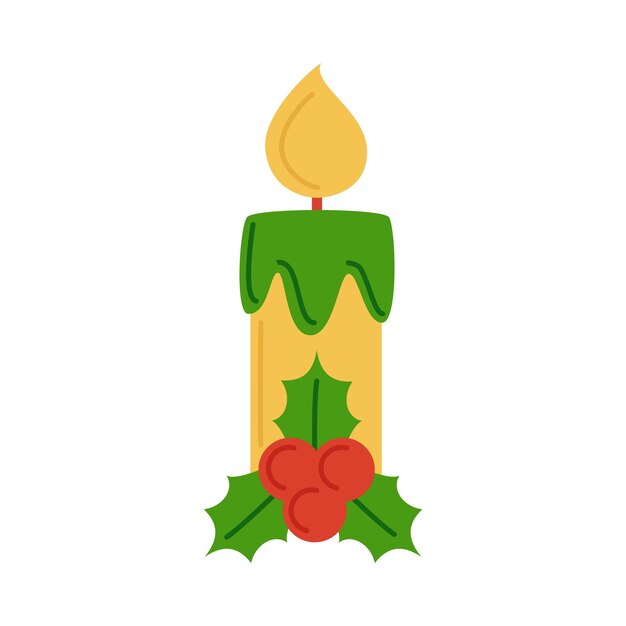Ilustración de vector de vela de Navidad de dibujos animados aislado sobre fondo blanco