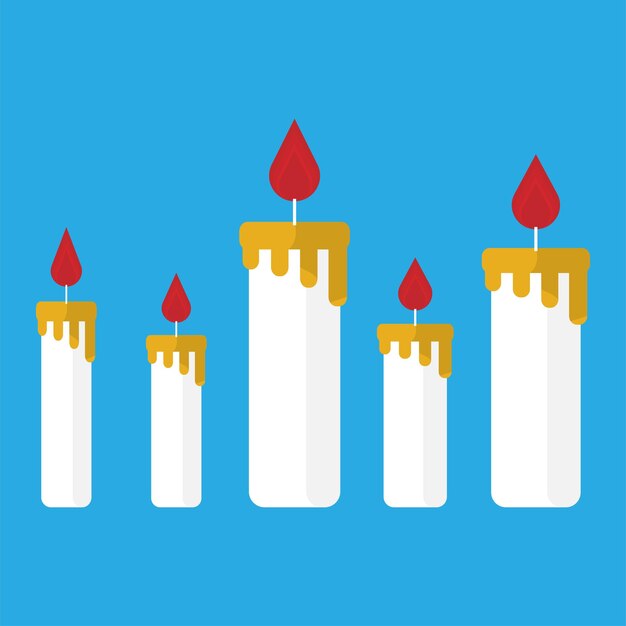 Ilustración de vector de velas. Velas encendidas de diferentes tamaños.