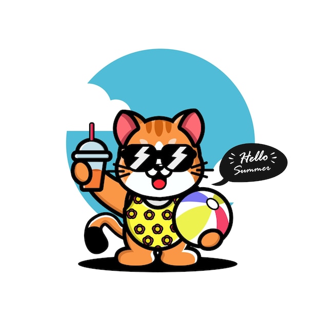 Ilustración de vector de verano lindo gato