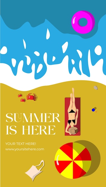 Ilustración de vector de verano mar y playa