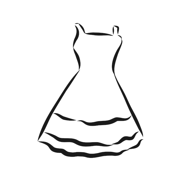 Ilustración de vector de un vestido de mujer con mangas cortas y una falda larga