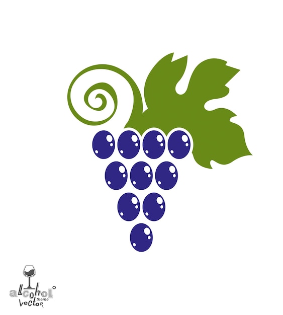 Ilustración de vector de vid de uva estilizada. Símbolo de bodega mejor para su uso en publicidad y diseño gráfico. Uva colorida con zarcillos de vid y hojas aisladas en blanco.