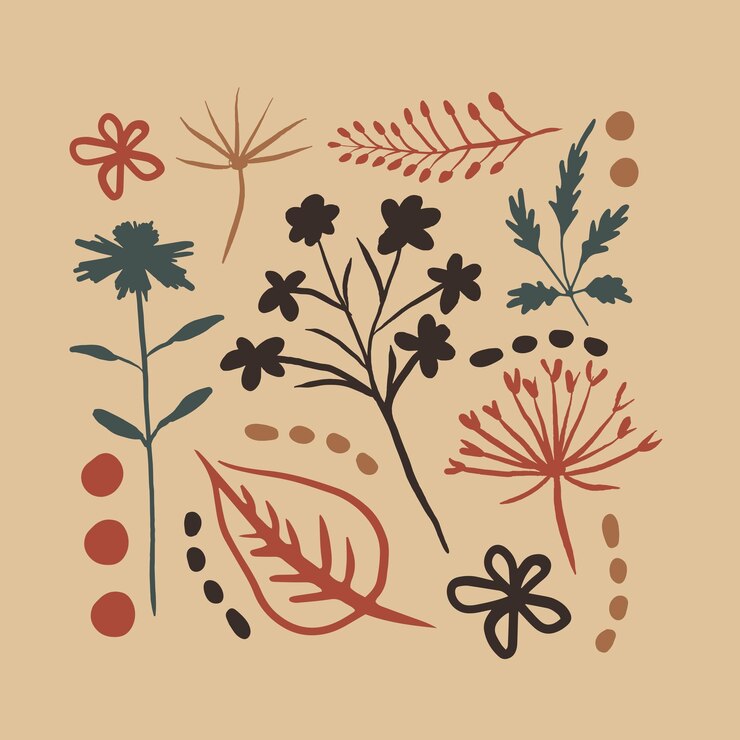 Vector ilustración de vector vintage abstracto de elementos de doodle de naturaleza botánica
