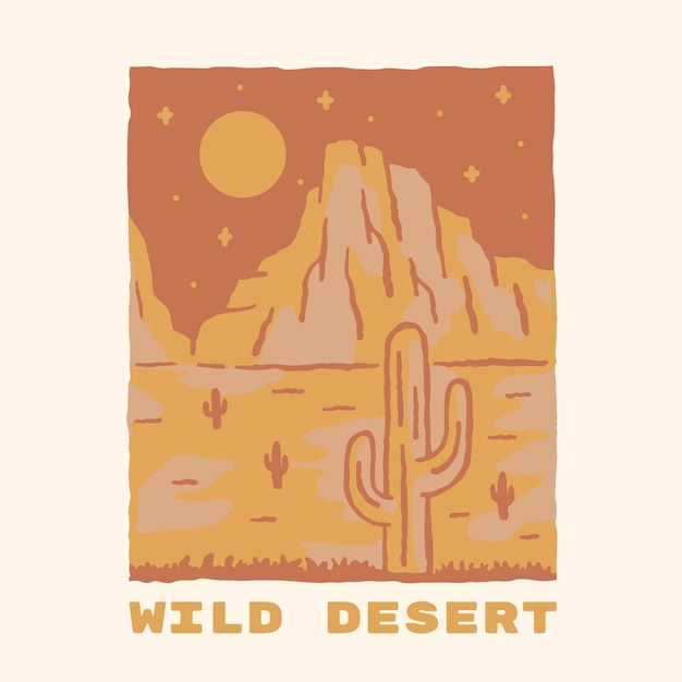 Ilustración de vector vintage de cactus desierto salvaje