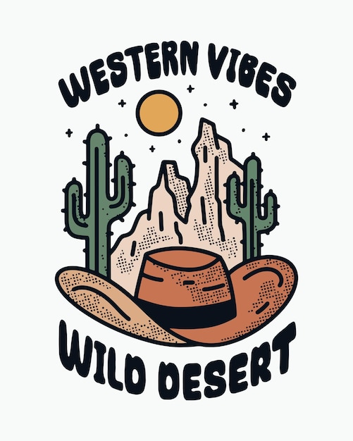 Ilustración de vector vintage de cactus desierto salvaje