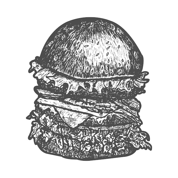 Vector ilustración de vector vintage de hamburguesa dibujada a mano