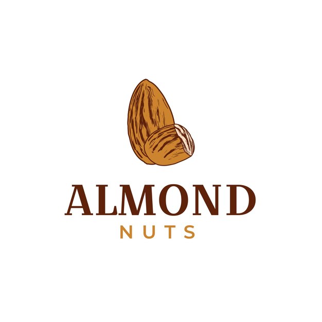 Ilustración de vector vintage hipster de diseño de logotipo de nueces de almendra creativo