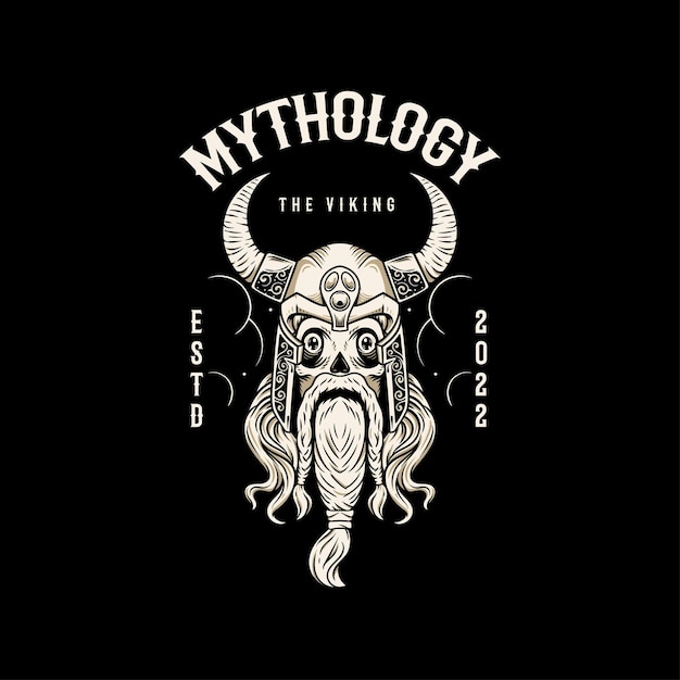 Ilustración de vector vintage de la mitología del cráneo vikingo