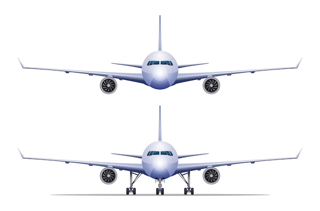 Ilustración de vector de vista frontal de avión aislado sobre fondo blanco