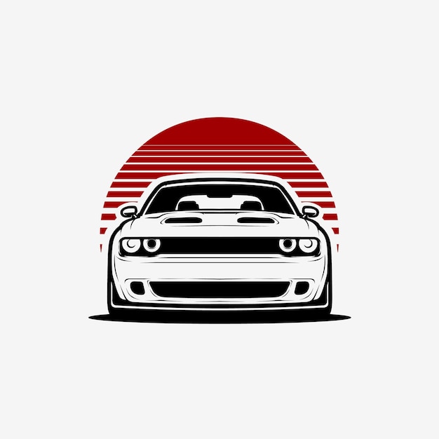 Ilustración de vector de vista frontal de silueta de coche de músculo americano aislado en fondo blanco