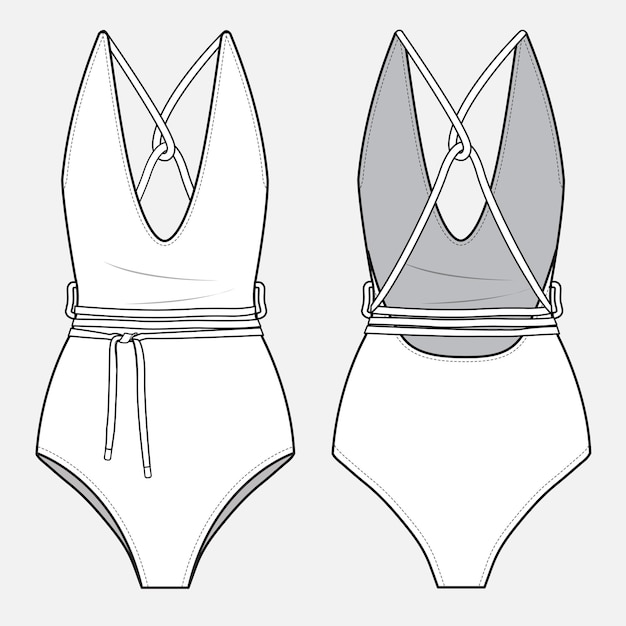 Ilustración de vector de vista frontal y trasera de correa trasera de cinturón de traje de baño