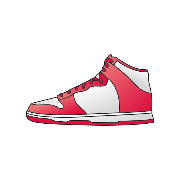 Ilustración de vector de vista lateral de zapato de zapatilla de deporte rojo aislado sobre fondo blanco