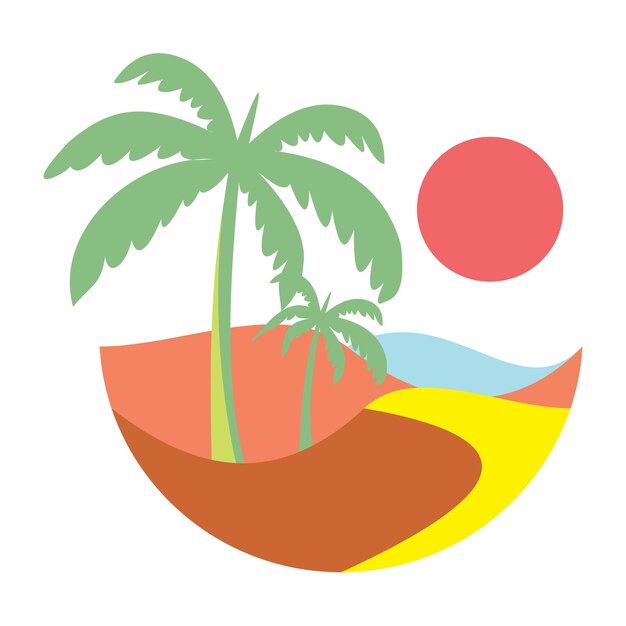 Vector ilustración de vector de vista de playa y puesta de sol