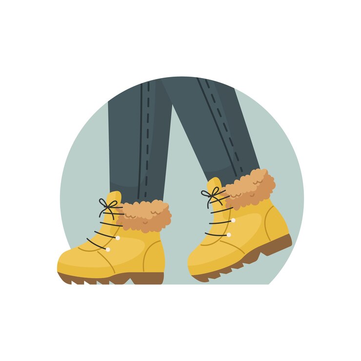 Vector ilustración de vector de zapatos calientes de invierno en los pies. ropa de invierno.