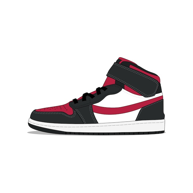 Ilustración de vector de zapatos de zapatillas de deporte negro y rojo