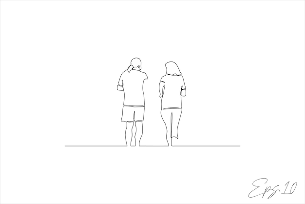 Ilustración de vectores de línea continua de personas corriendo por la mañana