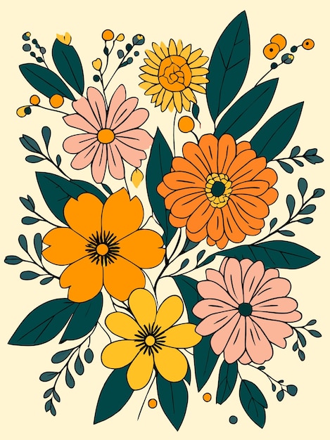 Ilustración de vectores de patrones de flores decorativas de colores