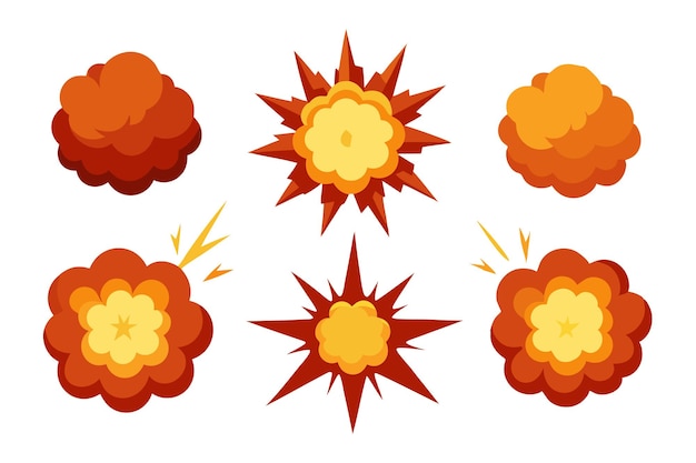 Ilustración de vectores planos aislados de explosiones en fondo blanco