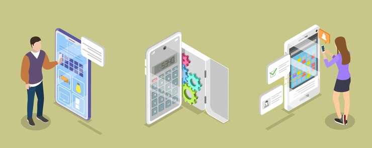 Vector ilustración de vectores planos isométricos 3d de aplicaciones móviles útiles aplicaciones populares