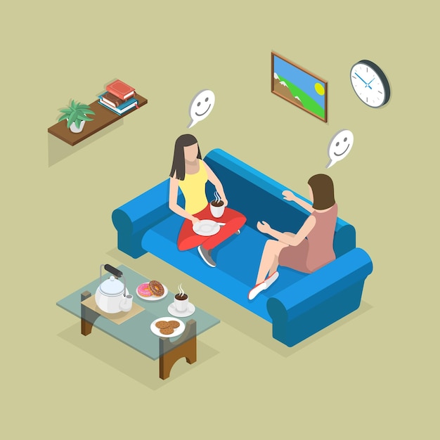 Ilustración de vectores planos isométricos 3D de la conversación de los amigos