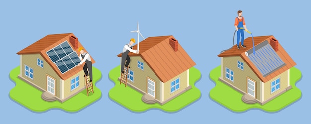 Ilustración de vectores planos isométricos 3D de la energía renovable