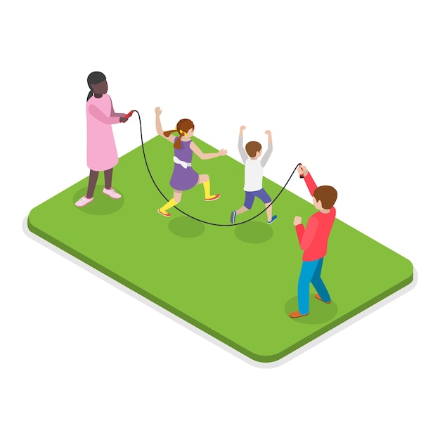 Ilustración de vectores planos isométricos 3D de niños jugando al aire libre Artículo 3