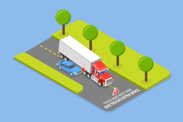 Ilustración de vectores planos isométricos 3D de las reglas de conducción de camiones