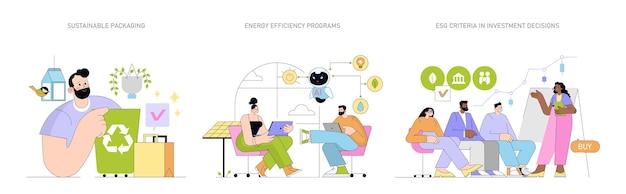 Ilustración de vectores planos de sostenibilidad y ESG