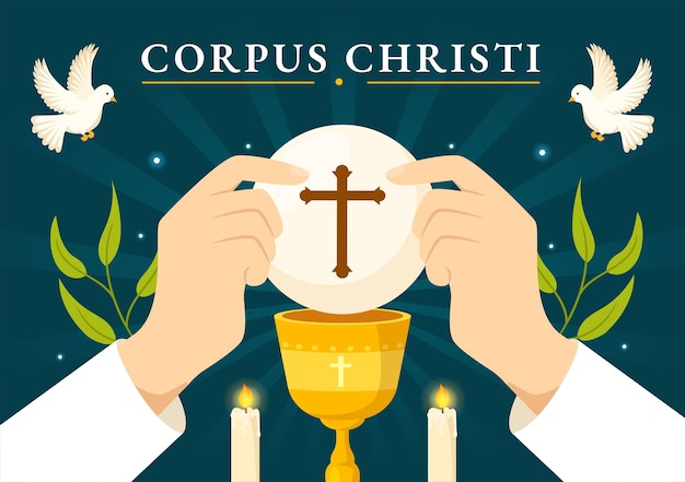 Ilustración de vectores de vacaciones religiosas católicas de Corpus Christi en plantillas planas dibujadas a mano de dibujos animados