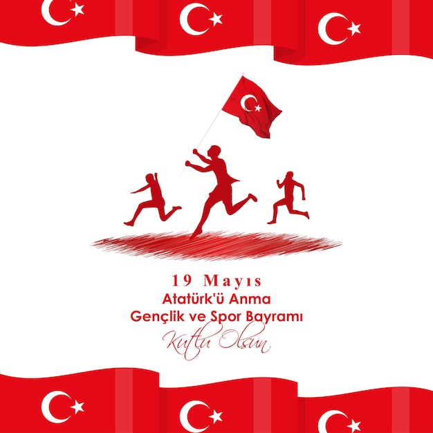 Ilustración vectorial del 19 de mayo conmemoración del día de la juventud y el deporte de ataturk turquía