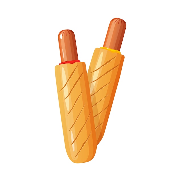 Ilustración vectorial de 2 tipos diferentes de hot dogs con salsa de tomate y mostaza