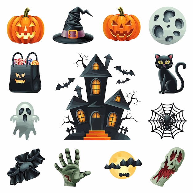Ilustración vectorial 2d camiseta de Halloween icono artículos de diseño personaje fantasma velas en calabaza tallada