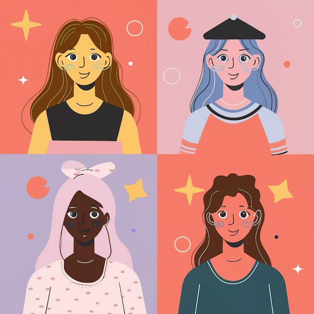 Vector ilustración vectorial 2d coloridas chicas geniales