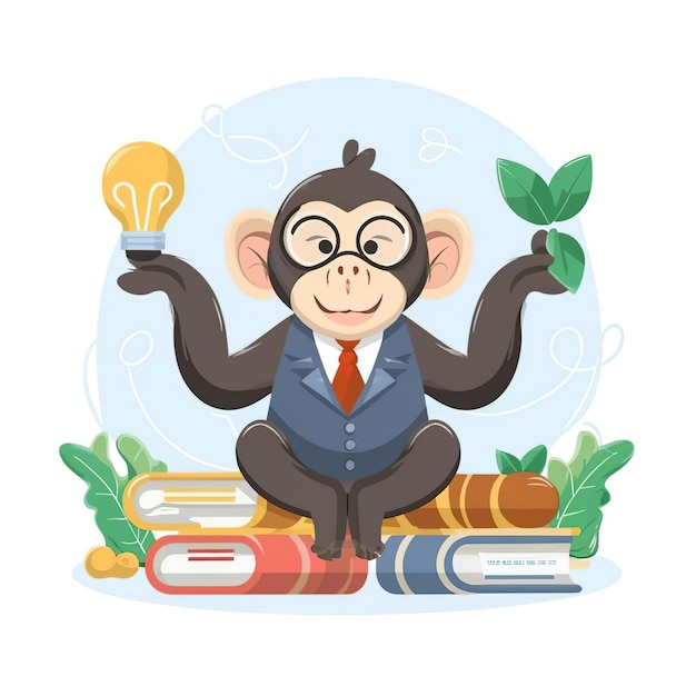 Vector ilustración vectorial 2d colorido animal mono negocio entrenamiento y estudio trabajo duro éxitos