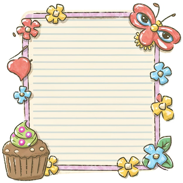 Ilustración vectorial 2d colorido papel forrado el dulce hecho de Diseñar una página forrada floral acuarela