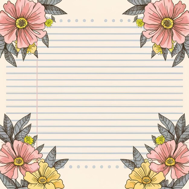 Ilustración vectorial 2d colorido papel forrado el dulce hecho de Diseñar una página forrada floral acuarela
