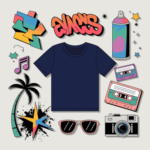 Ilustración vectorial 2d diseño de camiseta imprimible con letras y elementos de diseño