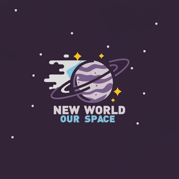 Ilustración vectorial 2D diseño de espacio colorido camiseta y logotipo arte planta estrella