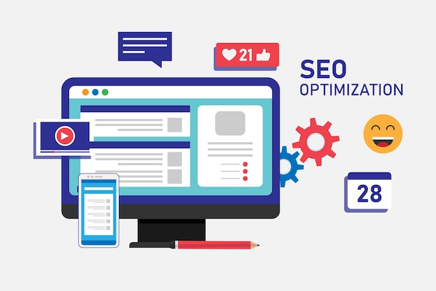 Ilustración vectorial 2d de optimización SEO