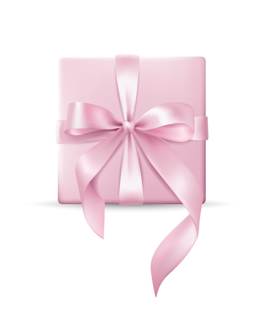 Vector ilustración vectorial 3d de una caja de regalo rosa pastel con un lazo sobre un fondo blanco para aniversarios