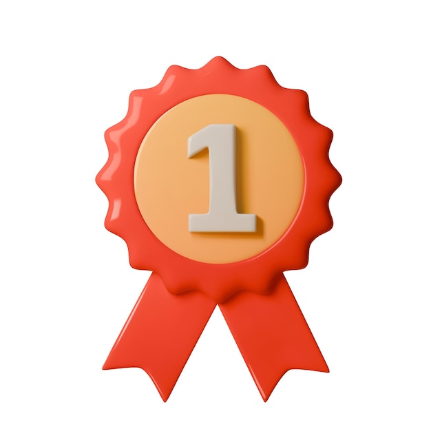 Ilustración vectorial 3D de cinta de premio roja con 1 insignia Diseño de emblema moderno limpio para celebrar logros victorias o mejor rendimiento Perfecto para certificados de marca o promociones de eventos