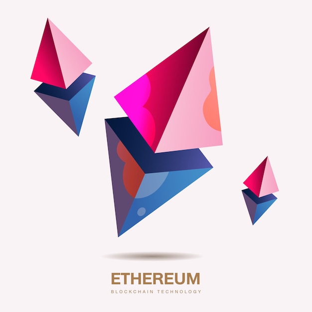 Ilustración vectorial 3D del concepto de criptomoneda Ethereum eth coin