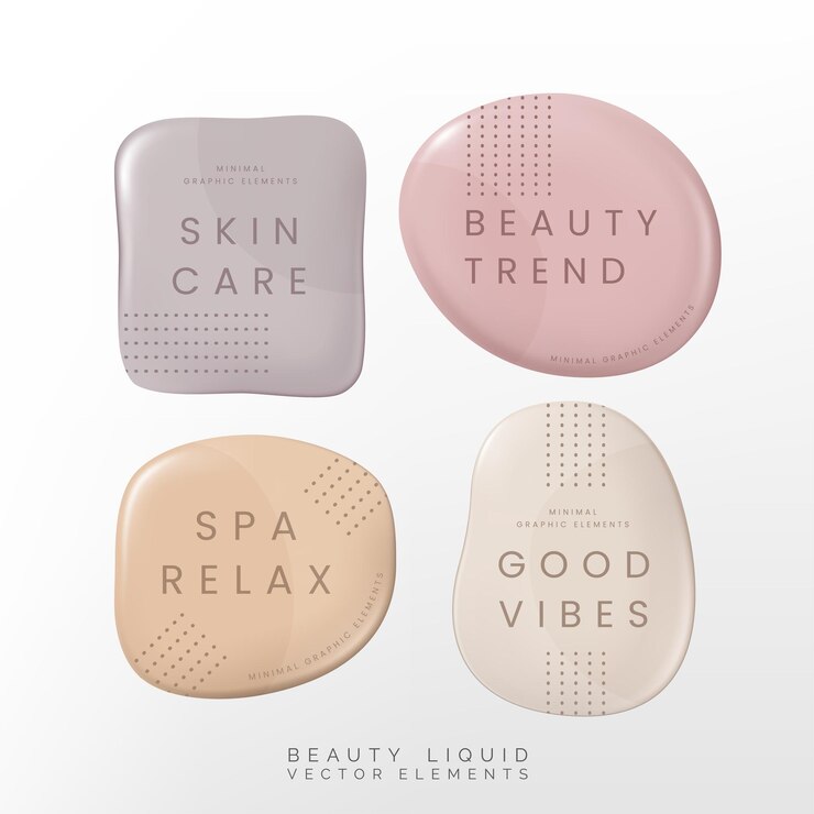 Ilustración vectorial 3D Cuidado de la salud de belleza o Paleta líquida de cosméticos o Elementos abstractos para Cosméticos de belleza y Gráficos de cuidado de la piel
