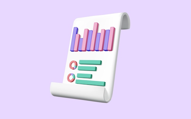 Ilustración vectorial 3d de la lista de comprobación de Clipboard con ampliación y tablero de control y gráfico de informes comerciales auditoría financiera de negocios informe de investigación financiera optimización SEO concepto de análisis de datos