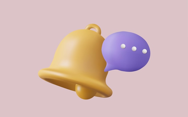 Ilustración vectorial 3d de notificación de campana con icono de burbuja de voz Elemento de medios sociales nueva notificación de aviso de mensaje o recordatorio de alarma Nuevo concepto de notificación Cartoon estilo minimal Eps 10