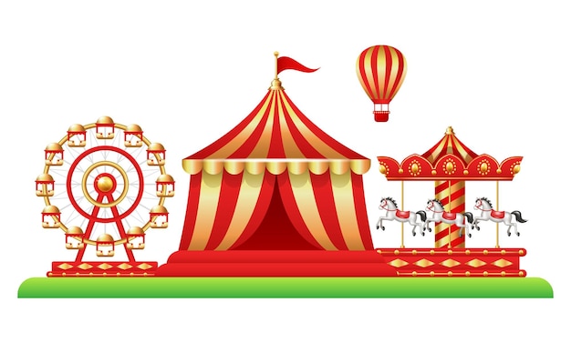 Ilustración vectorial 3D del parque de atracciones aislada sobre un fondo blanco