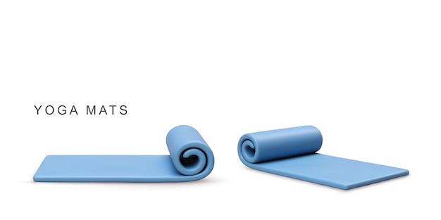 Ilustración vectorial 3D realista de dos esteras de yoga azules sobre un fondo blanco