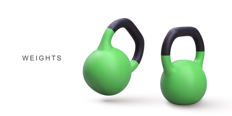 Vector ilustración vectorial 3d realista de dos kettlebell verdes sobre un fondo blanco